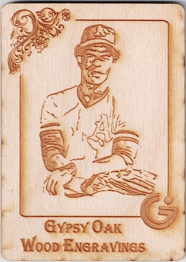 RICKEY HENDERSON Rare GYPSY OAK Wooden BASEBALL Trading Card OAKLAND A'S