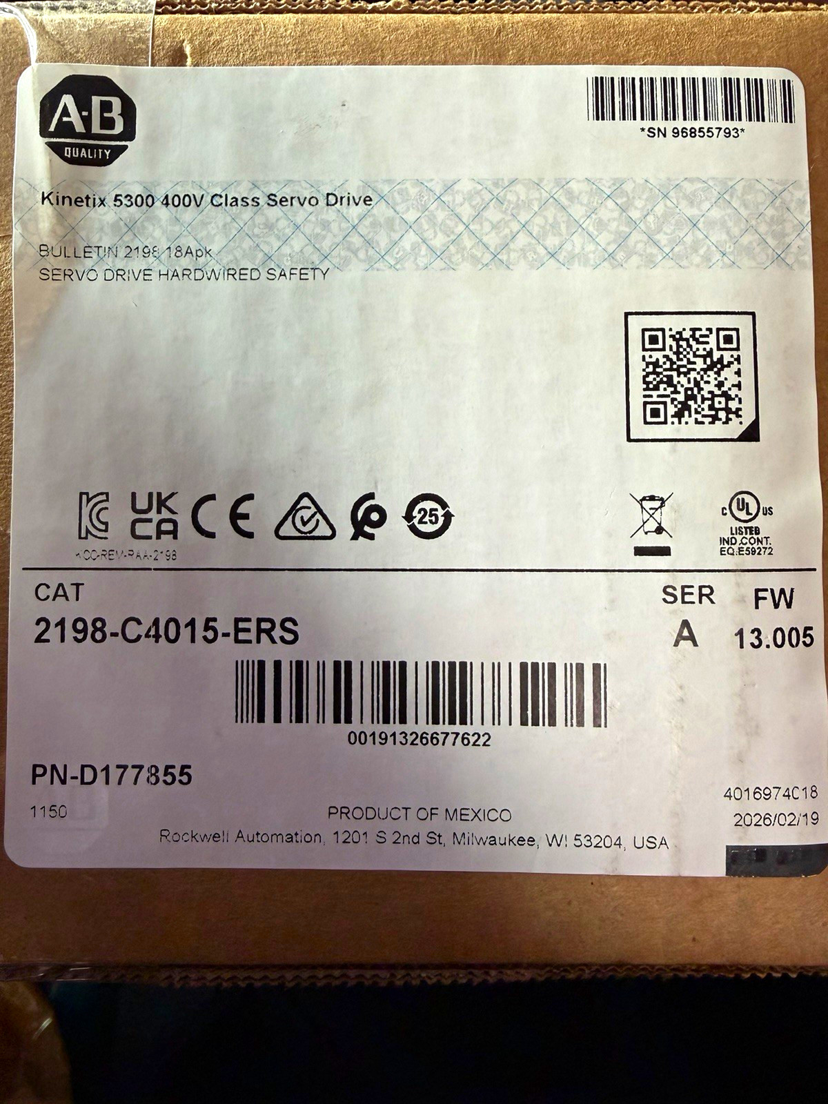New Allen-Bradley Kinetix 5300 400V AC 3-Phase 15A Servo Drive 2198-C4015-ERS New Allen-Bradley Kinetix 5300 400V AC 3-Phase 15A Servo Drive 2198-C4015-ERS