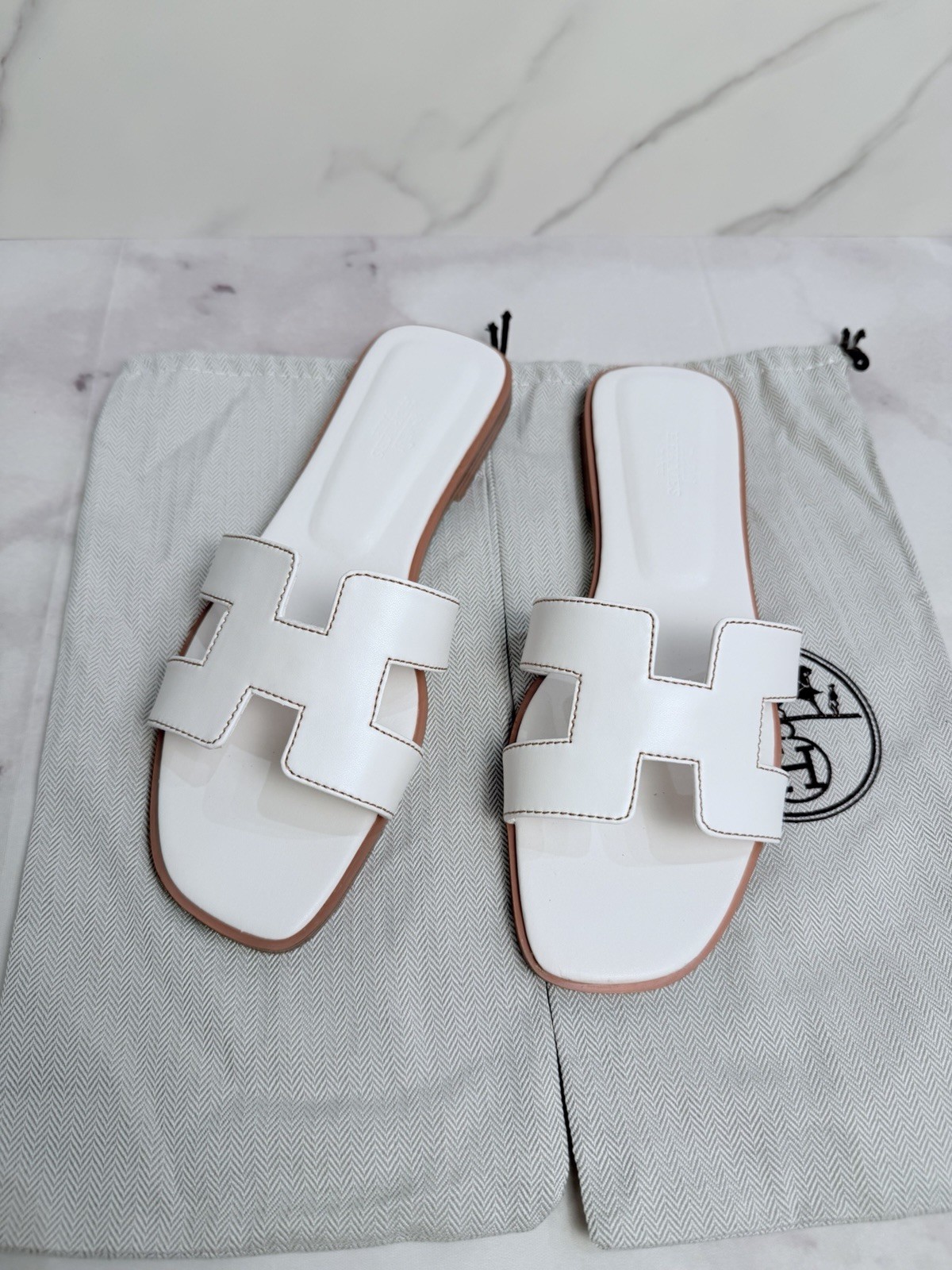 Hermes Oran Slip-On Sandals Women Size EU 39/US 9 White