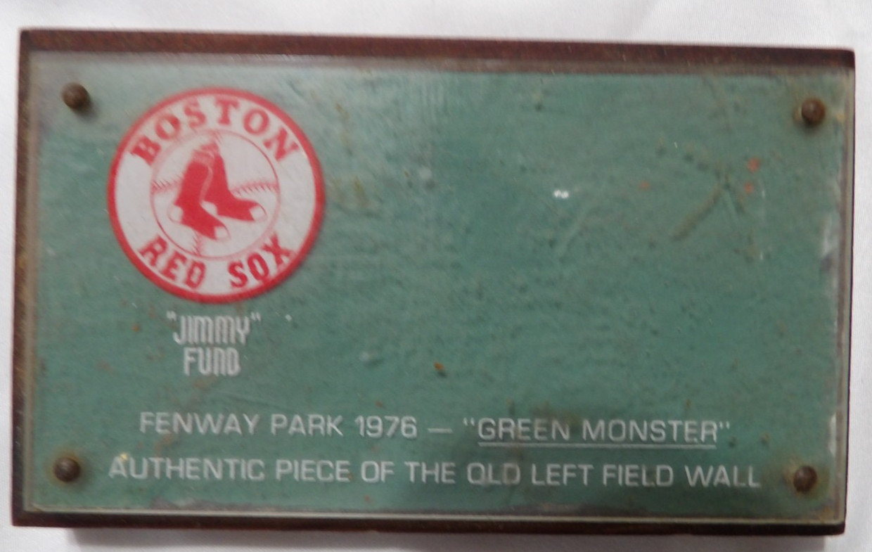 VTG 1976 FENWAY PARK GREEN MONSTER LEFT FIELD WALL PIECE PLAQUE RED SOX JIMMY 