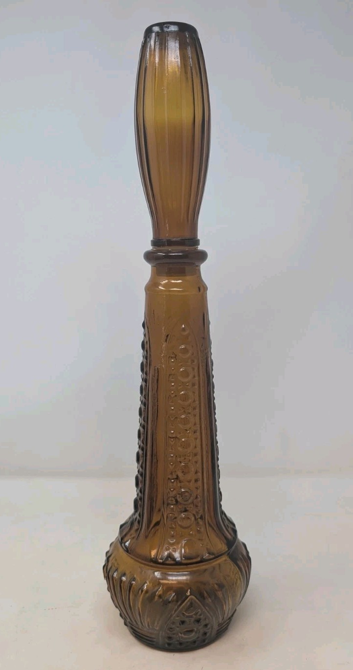 Vintage Dabs MCM Art Glass Genie Bottle Made in Portugal Amber 16 3/4\
