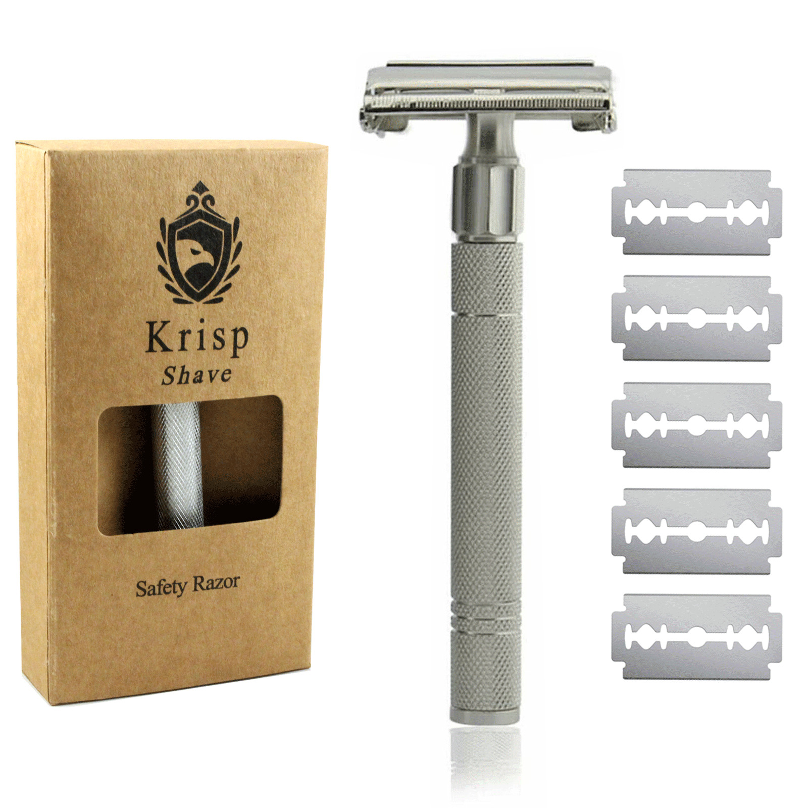 LONG DOUBLE EDGE BUTTERFLY OPEN SAFETY RAZOR FOR MEN WOMEN + 5 SHAVING BLADES