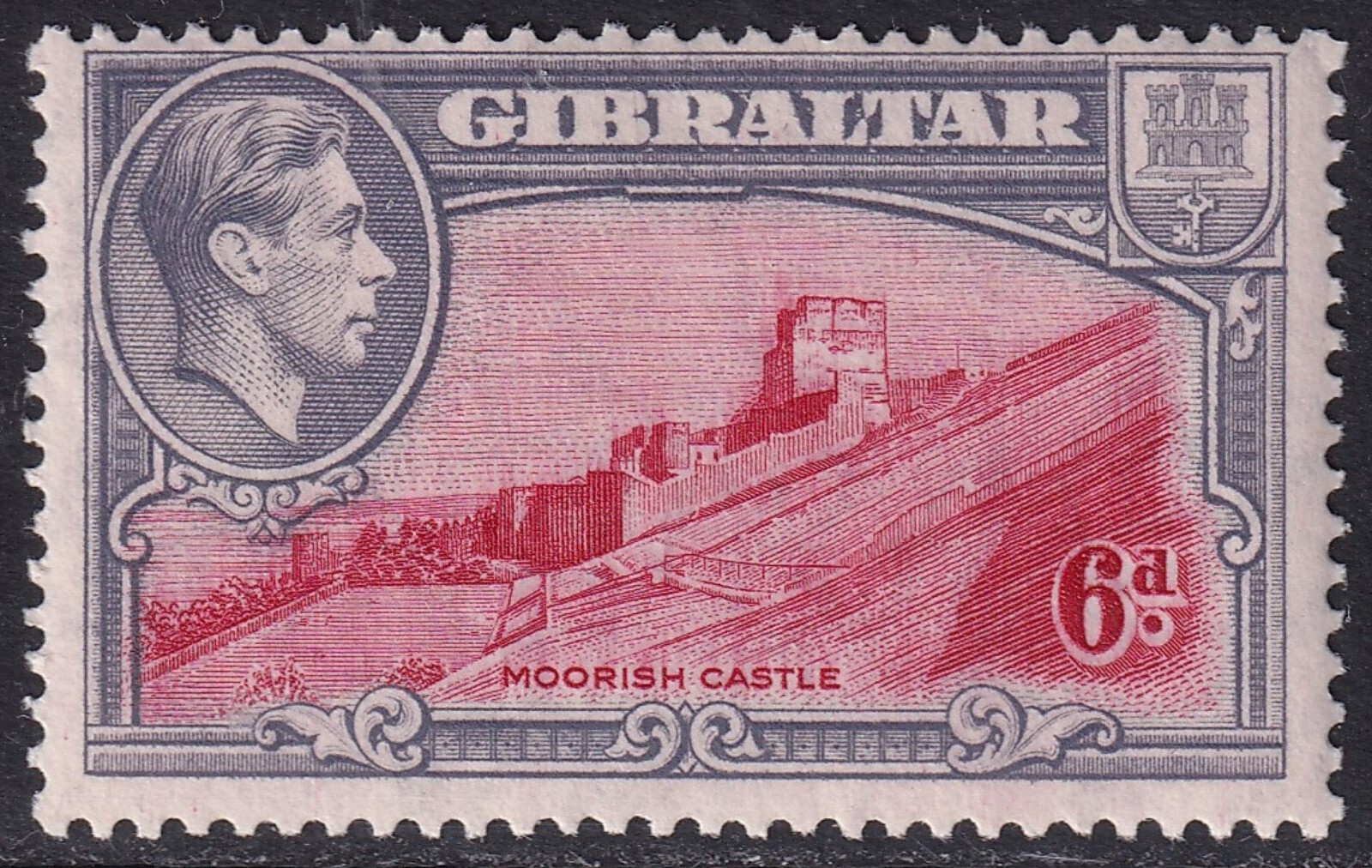 GIBRALTAR 1938-51 KGVI 6d Moorish Castle Perf 13½ SG 126 MH/* (CV £48) GIBRALTAR 1938-51 KGVI 6d Moorish Castle Perf 13½ SG 126 MH/* (CV £48)
