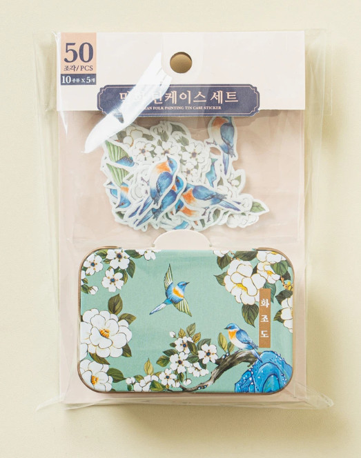 Daiso Korea Minhwa Bird Flower Stickers 50pcs Korean Traditional Art
