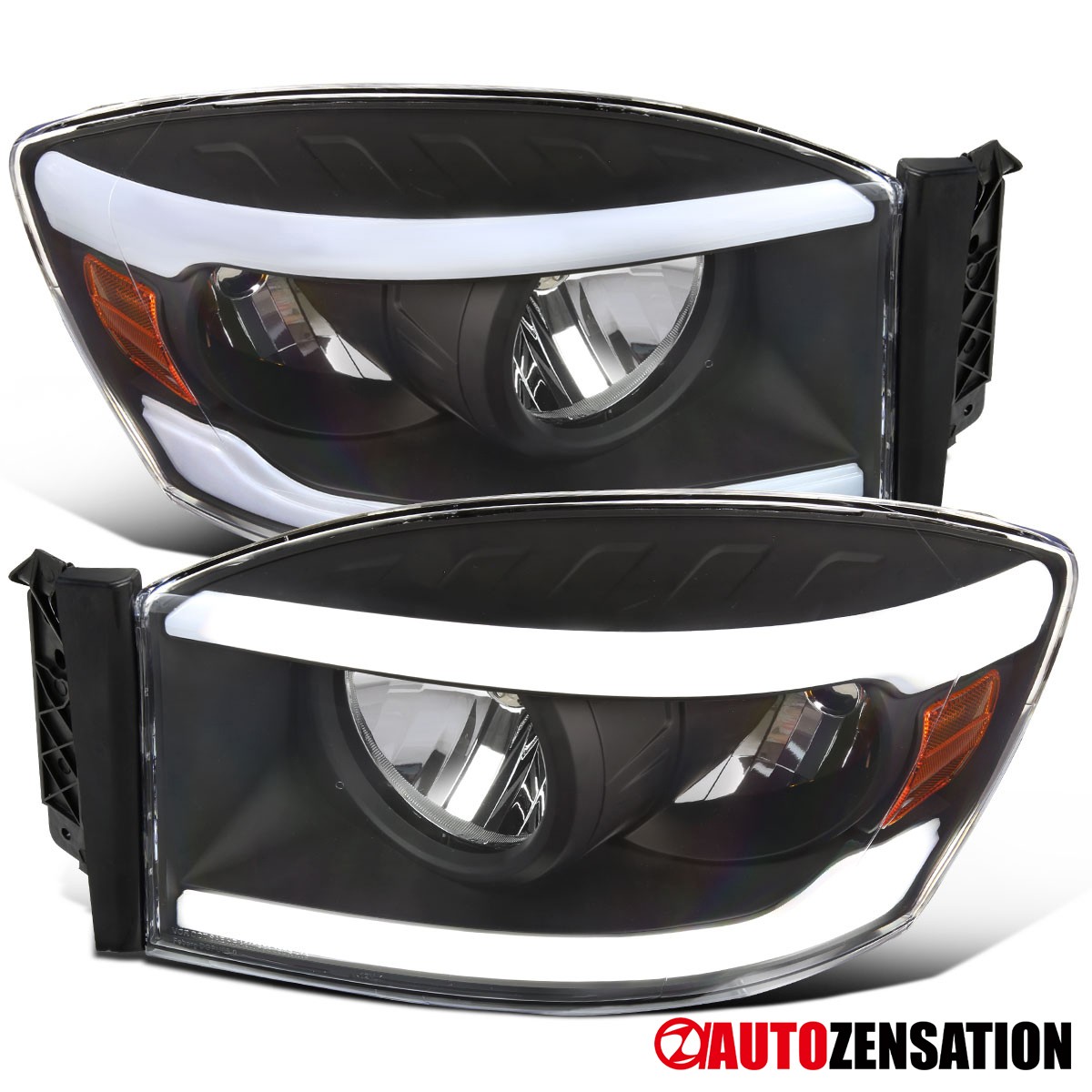 Fit 2006-2009 Dodge Ram 1500 2500 3500 Black LED Bar Headlights Lamps Left+Right