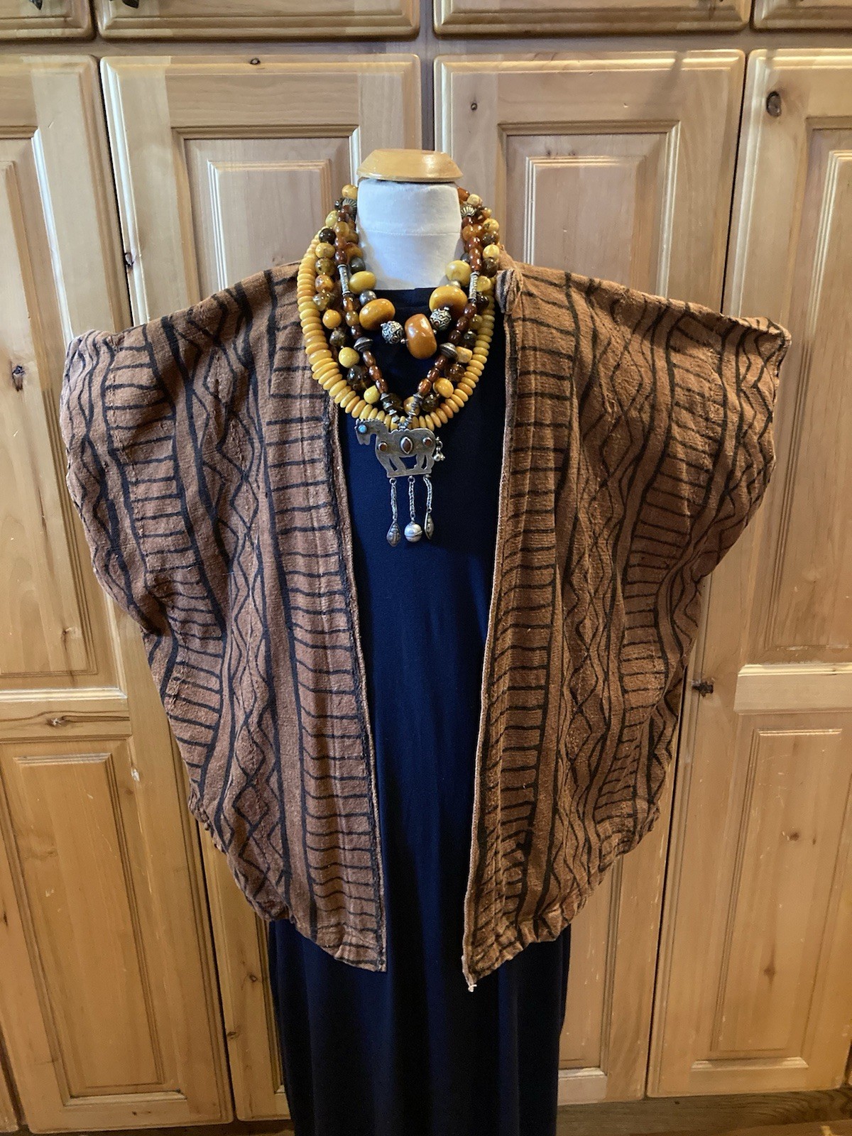 Wonderful African Vintage Mud Cloth  Wrap/Vest  Handwoven Art To Wear