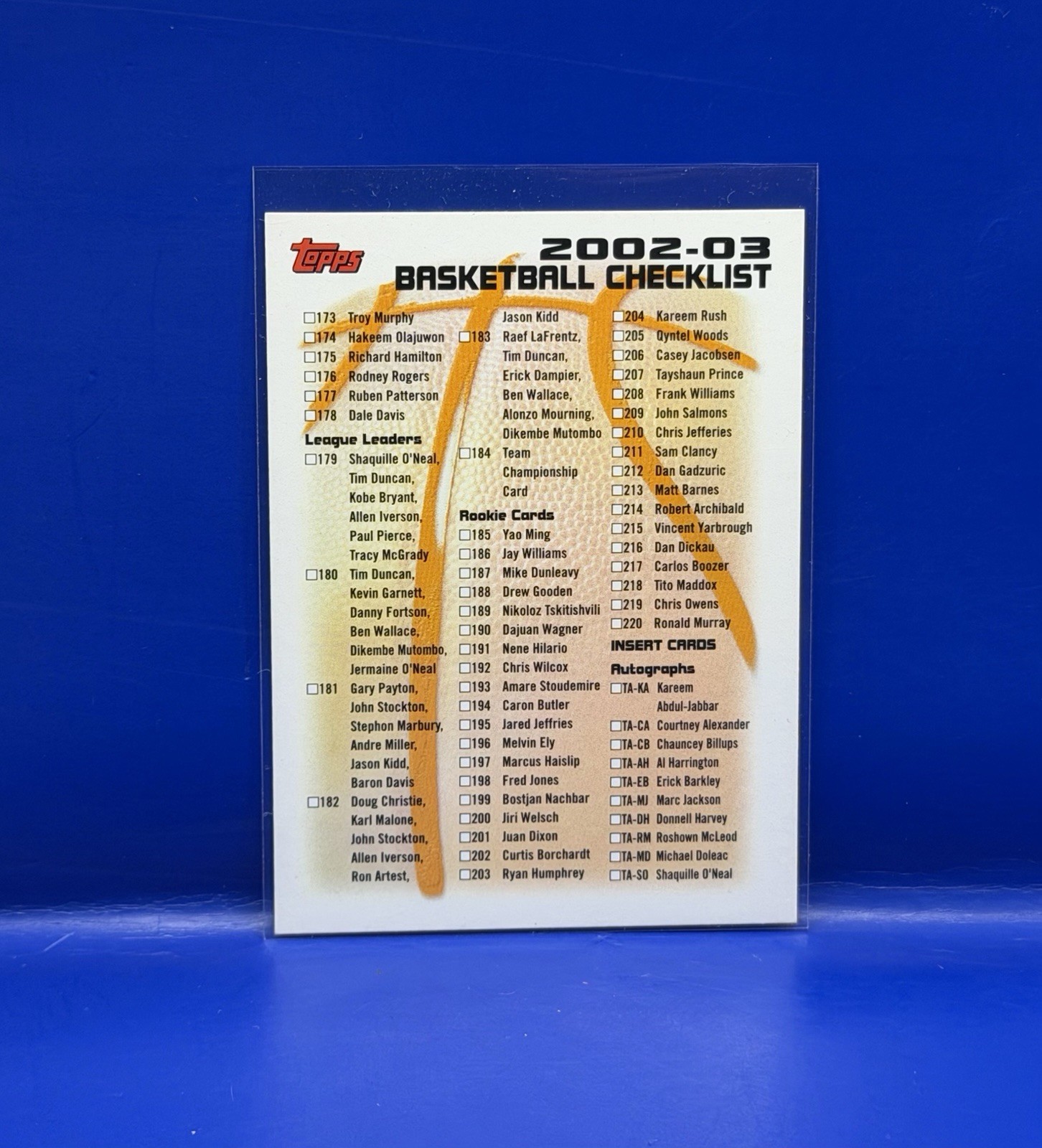 Topps 2002-03 Basketball Checklist NBA #2 Of 2 172 - 220 With Inserts Unmarked