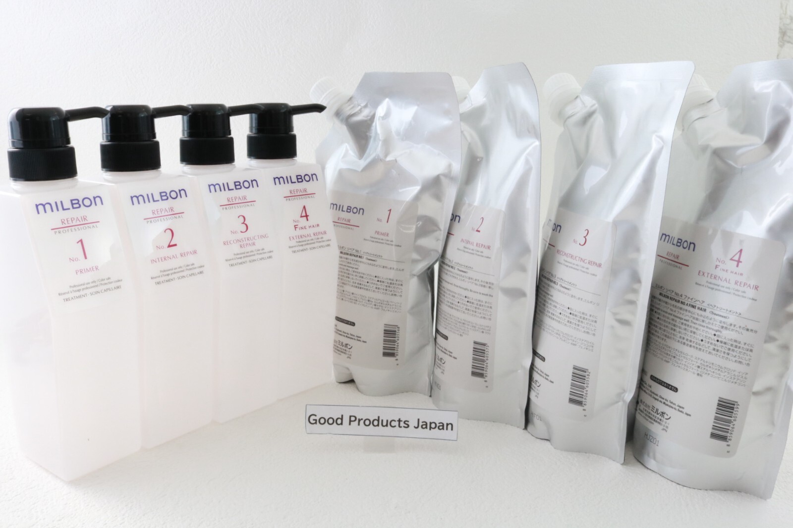 Milbon 4step Repair Treatment No.1.2.3.4 600g Empty Bottle Set For Fine Hair