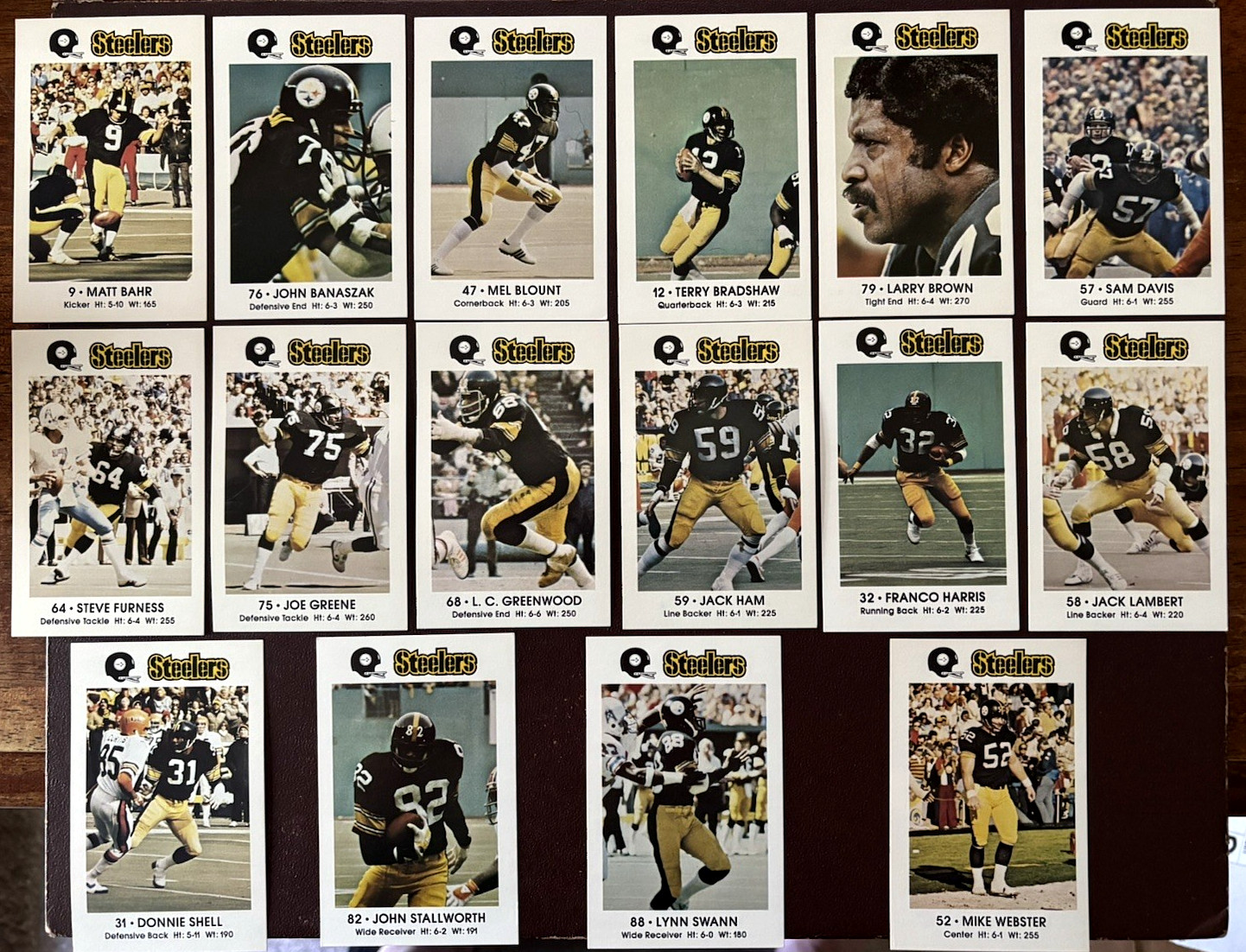 1981 Pittsburgh Steelers (Coca Cola/Kiwanis) Complete Team Set (11 HOF\'s) RARE