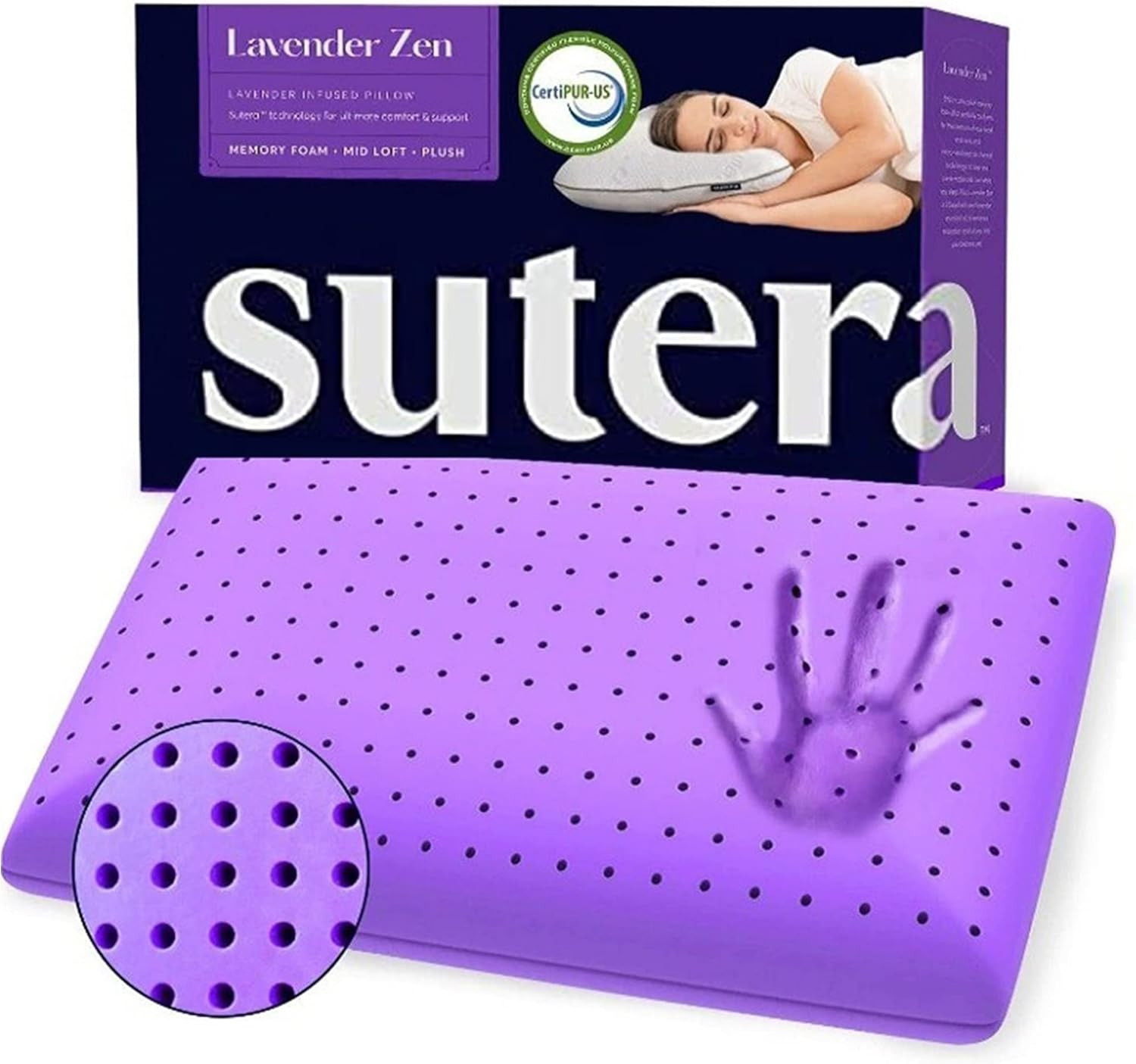 Sutera - Cooling Lavender Zen Memory Foam Pillow, Lavender Oil Infused