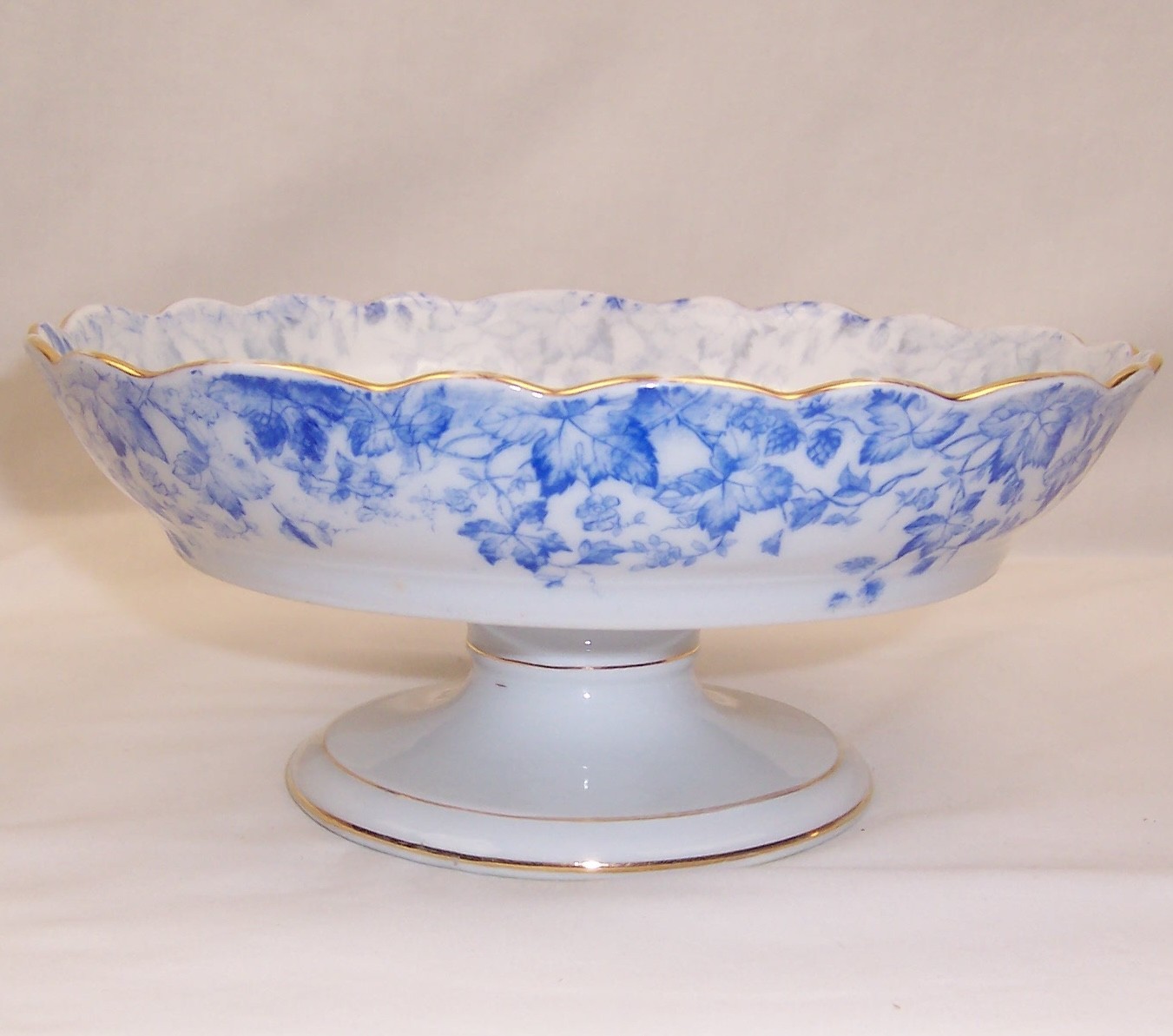Antique Erdmann Schlegelmilch Germany Porcelain Compote Blue Grape Vine Tazza