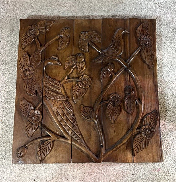 Hand Carved Wood Wall Plaque Decorative Panel, Handmade in Haiti
