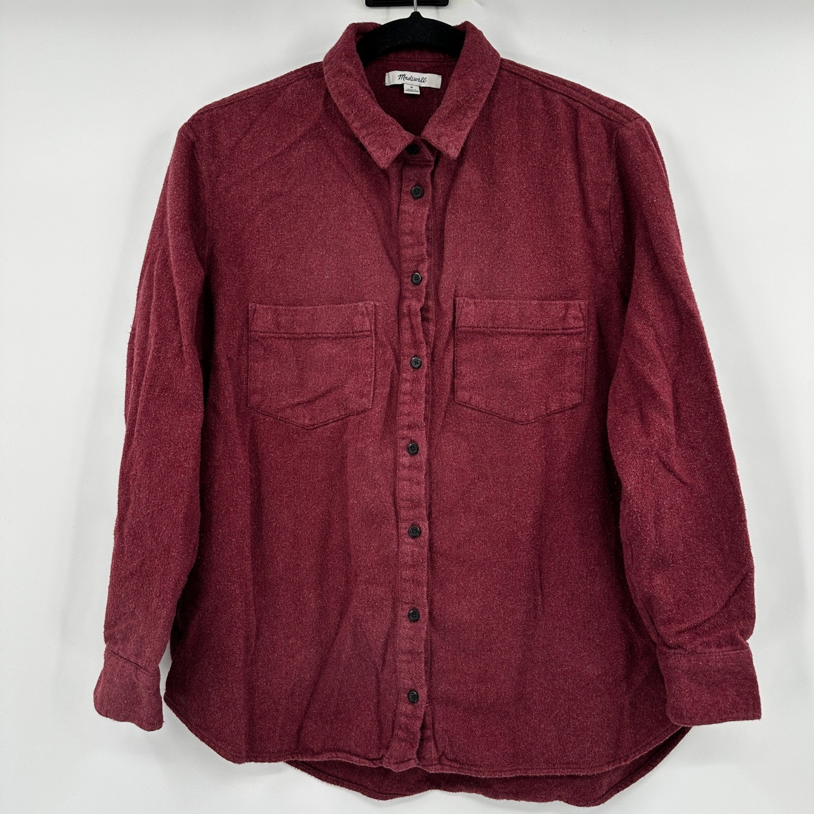 Madewell Womens Medium Burgundy Oversized Flannel Button Down Shirt Shacket