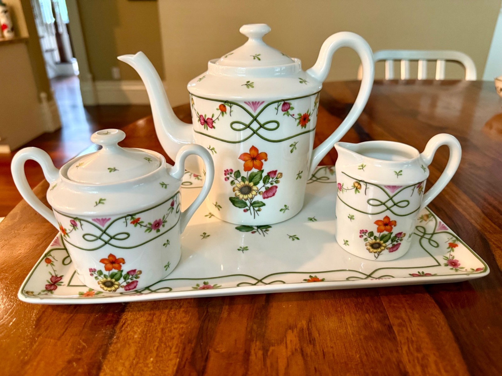Raynaud Limoges Guirlandes Coffee Service Set w Rectangular Tray Ceralene Raynaud Limoges Guirlandes Coffee Service Set w Rectangular Tray Ceralene