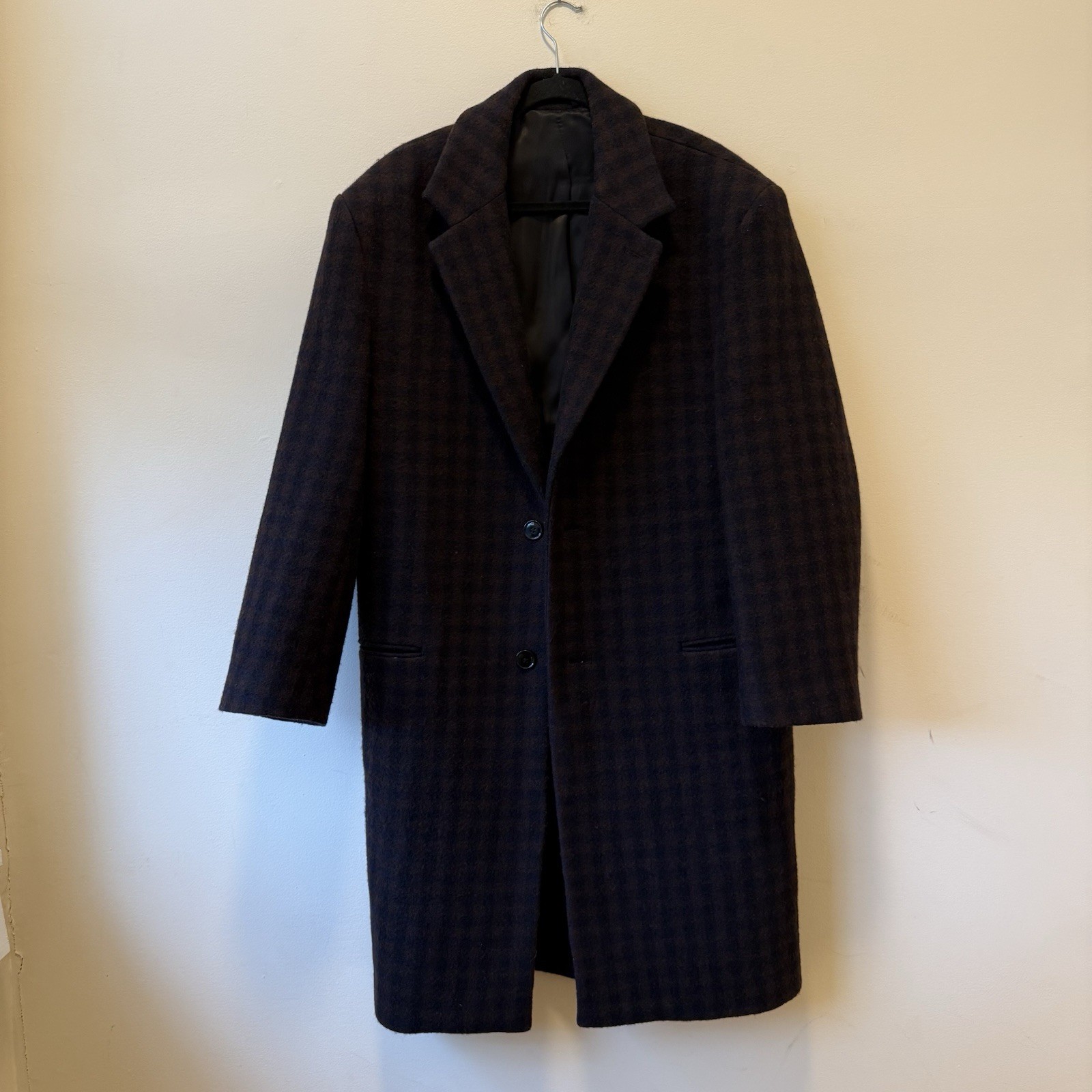 Lemaire Chesterfield Wool Cost Sz Small Brown Blue Check Lemaire Chesterfield Wool Cost Sz Small Brown Blue Check