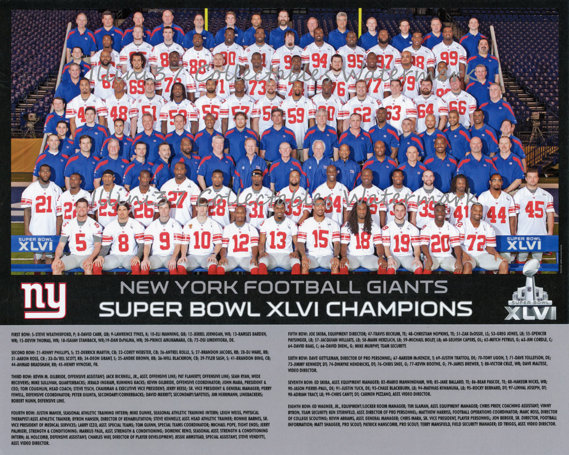 2011 NEW YORK GIANTS SUPER BOWL 46 CHAMPIONS 8X10 TEAM PHOTO PICTURE