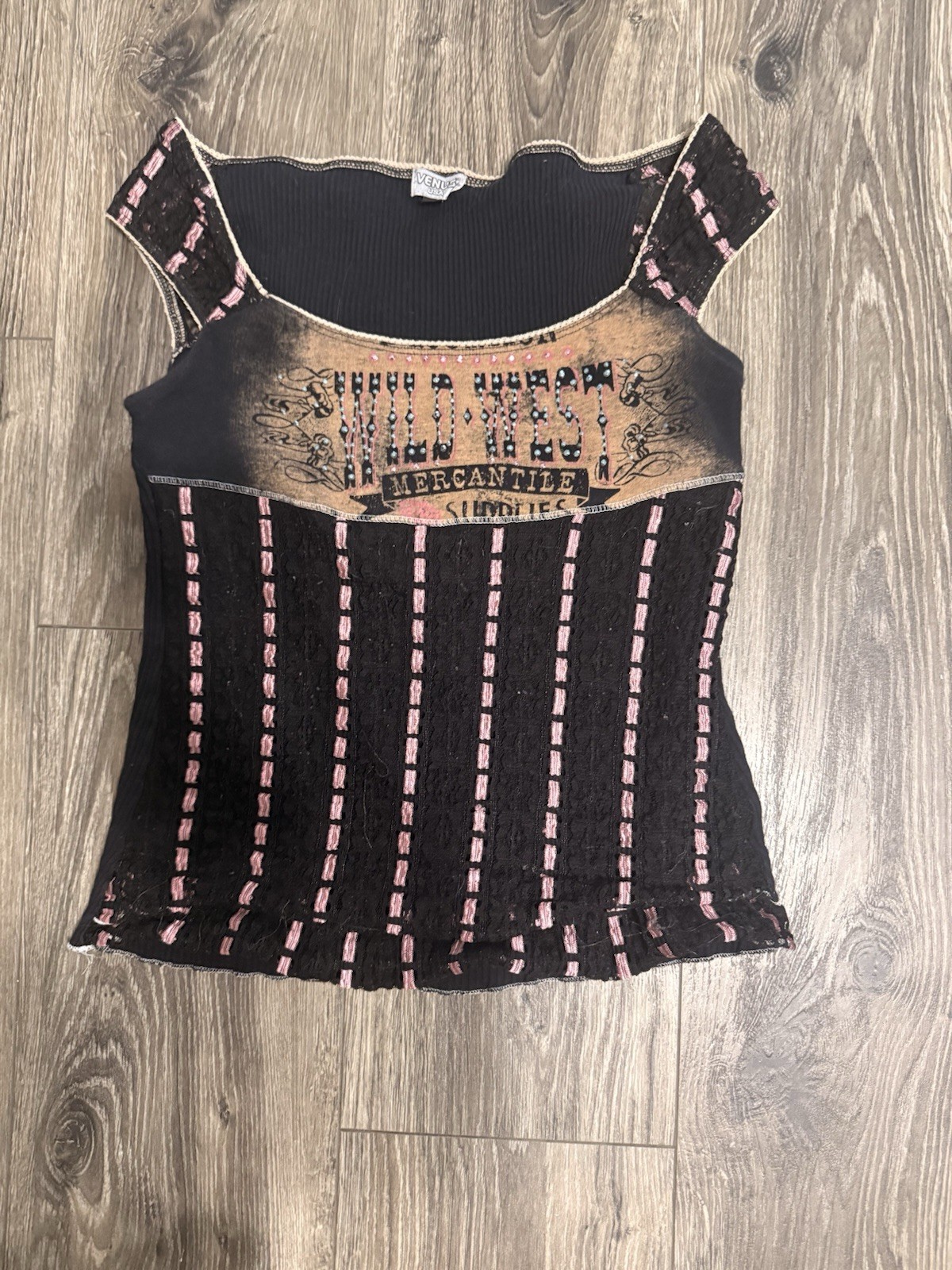 VENUS Y2K WILD WEST LACE RHINESTONE WOMENS TOP