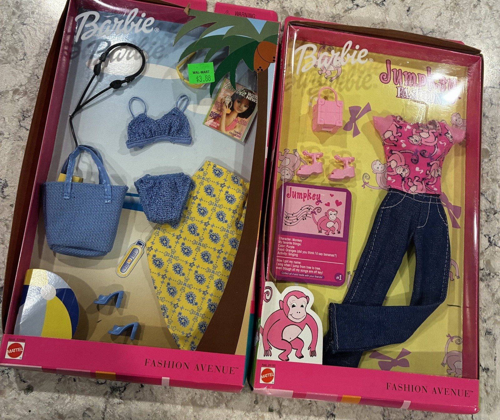 2 Vintage Barbie Fashion Avenue Jump Key Monkey , Bikini Paradise