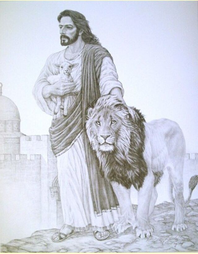 B & W - Lion of Judah - Lion Jesus & A LAMB Picture  8\