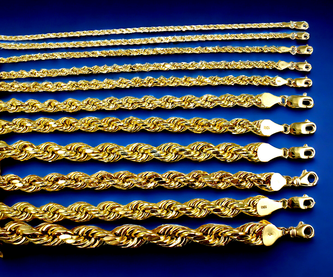 10K Yellow Gold Rope Necklace Chain Diamond Cut Real Gold 2mm-12mm 16