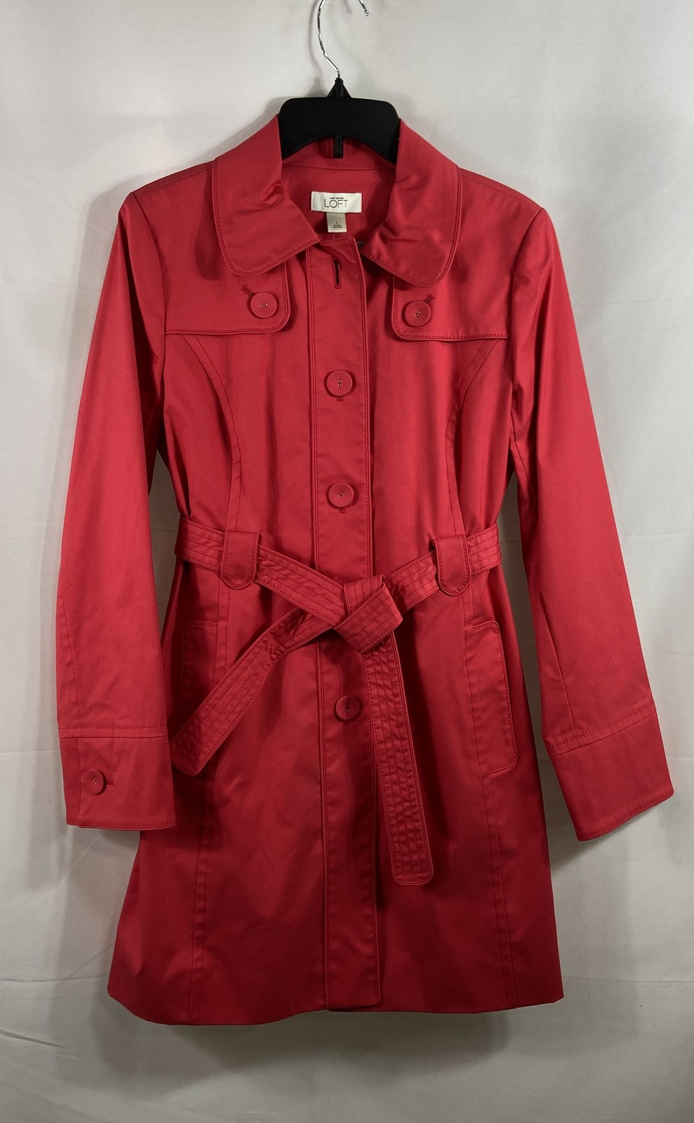 Ann Taylor Loft Women\'s Red Belted Trench Coat Jacket Cotton Blend NWT Sz S