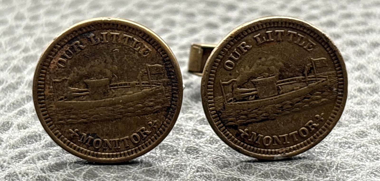 Antique Civil War Token Our Little Monitor Patriotic Token Cufflink One Blank