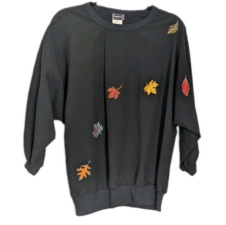 BonWorth Vintage NWT USA Made Black Fall Autumn Leaves Pullover Top Medium
