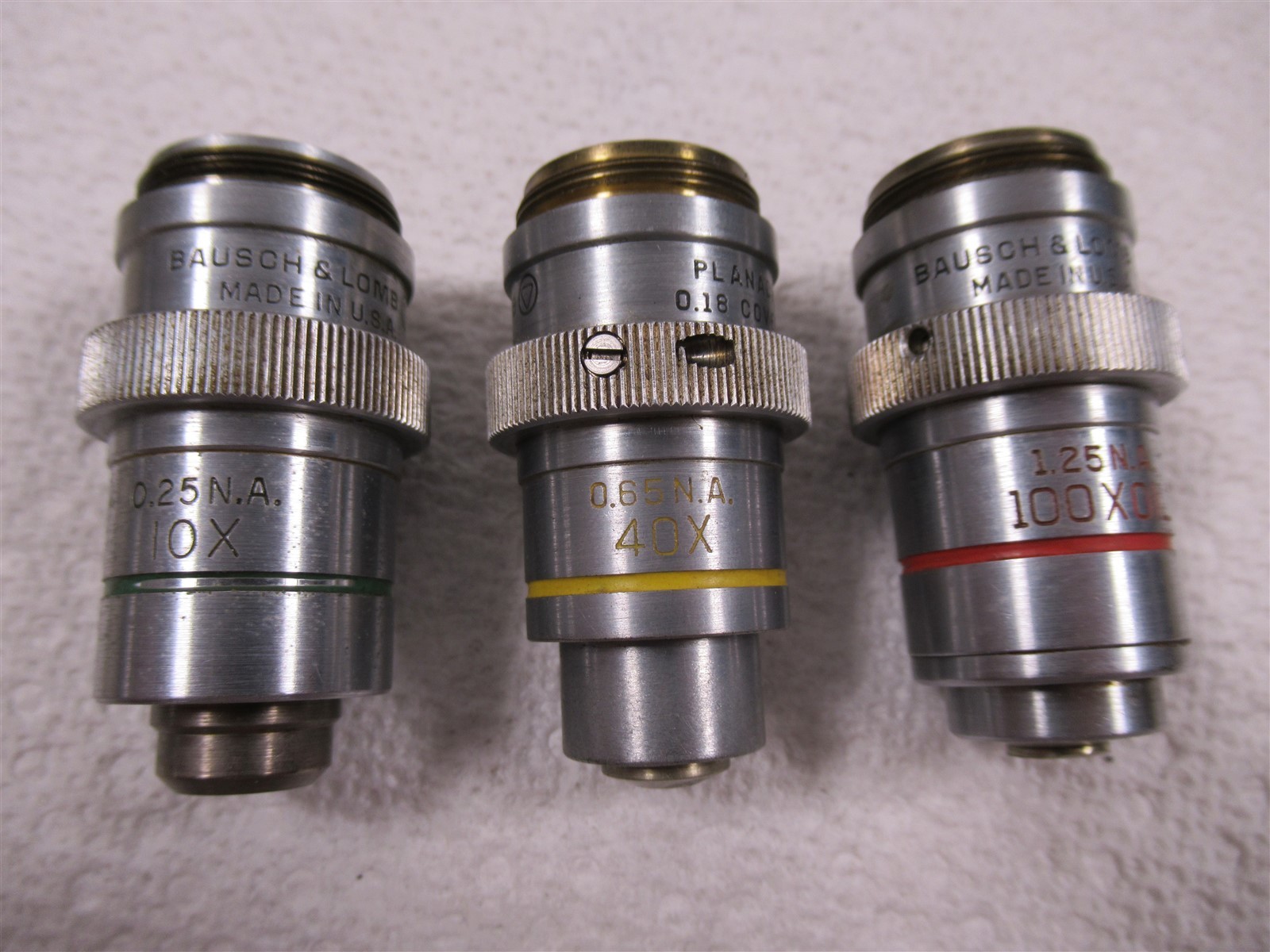 Bausch & Lomb Microscope Objective Lenses 100X 40X 10X Flat Field Plan Achromat