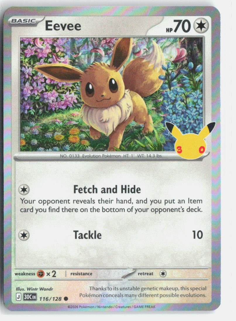 Pokemon TCG Eevee 116/128 ME: 30th Celebration Holo NM
