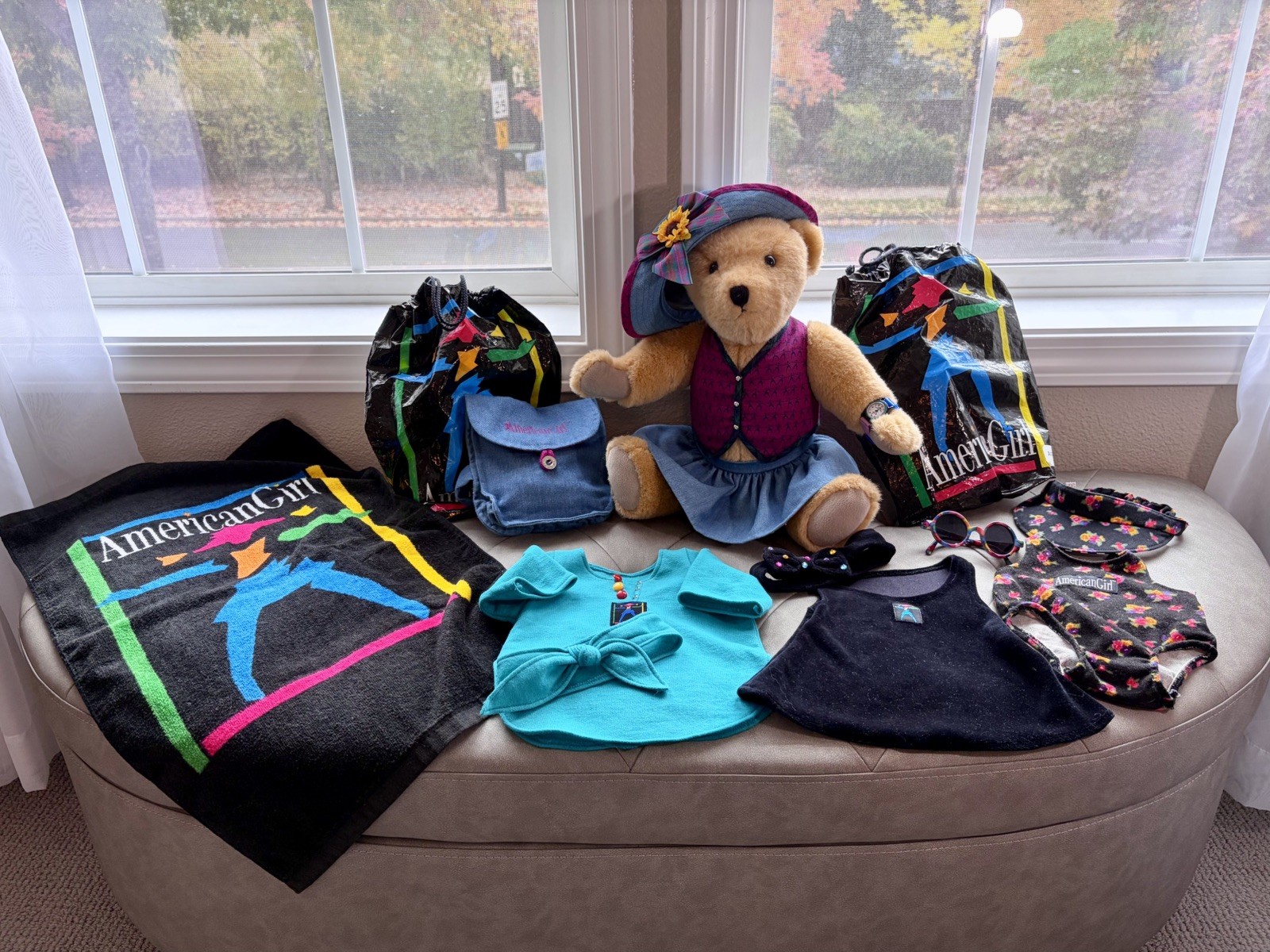 Vintage Pleasant Co. American Girl Miss AG 16” Jointed Plush Bear w/Outfit lot Vintage Pleasant Co. American Girl Miss AG 16” Jointed Plush Bear w/Outfit lot