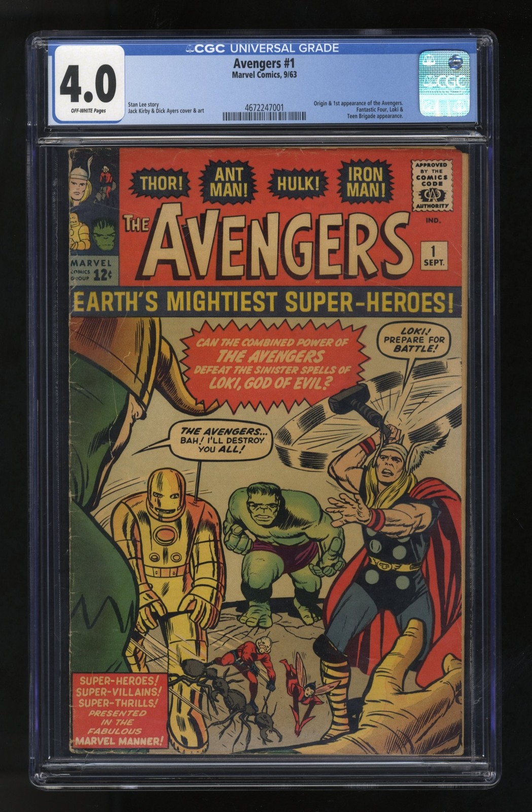 Avengers #1 CGC VG 4.0 Off White Thor Captain America Iron Man Hulk