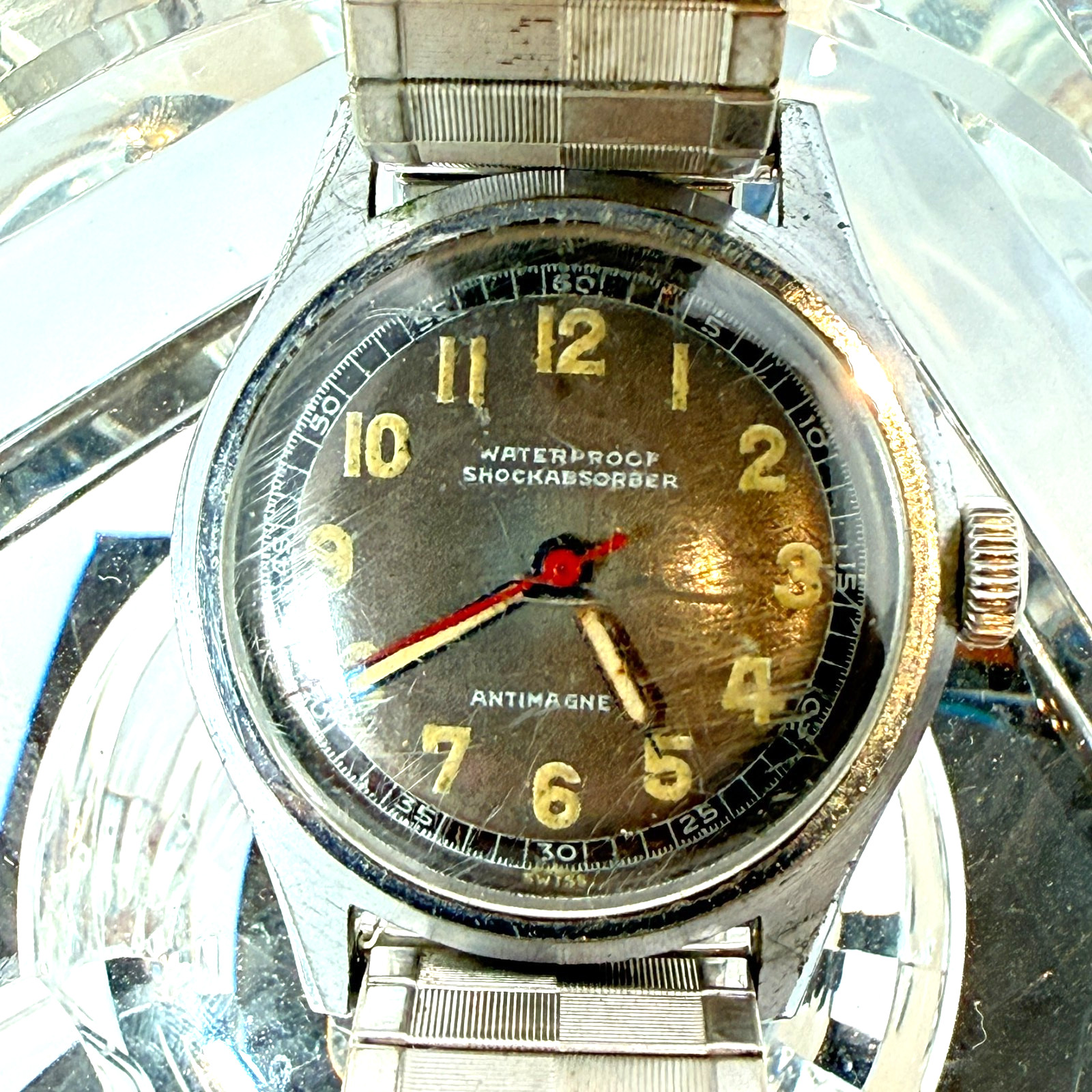 Vintage GROSSENBACHER Military Black Dial WW2 17J Mechanical Wind Men Watch Runs