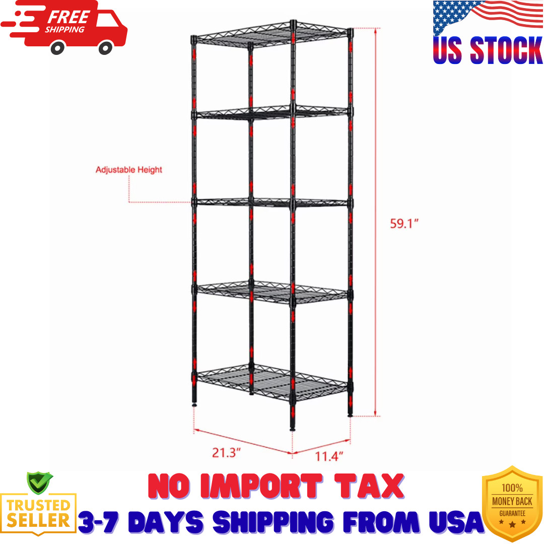 5-Tier Heavy Duty Storage Rack Shelving Unit, Black, 250 kg Load Capacity