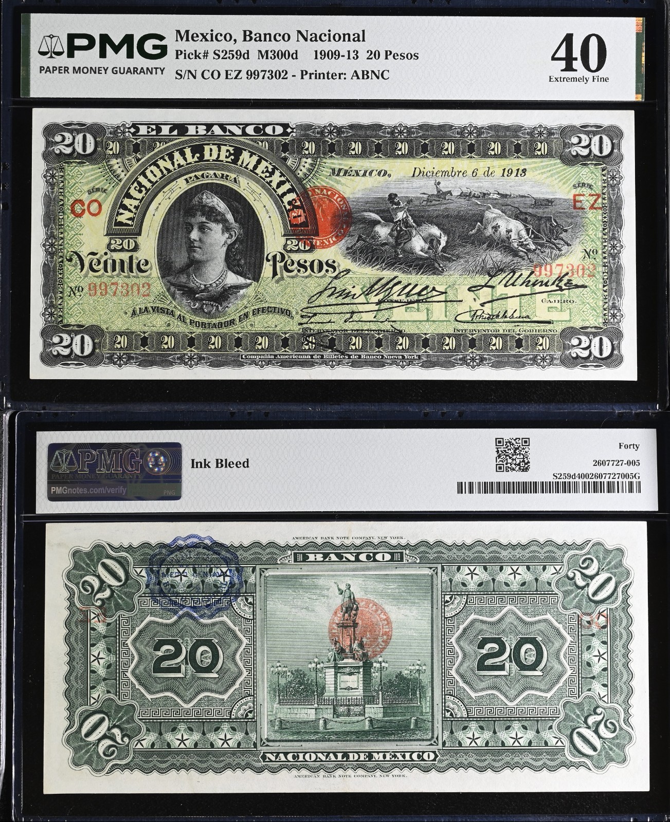 Mexico, 20 Pesos El Banco Nacional de Mexico 12-6-1913, Series CO M300d PMG XF40
