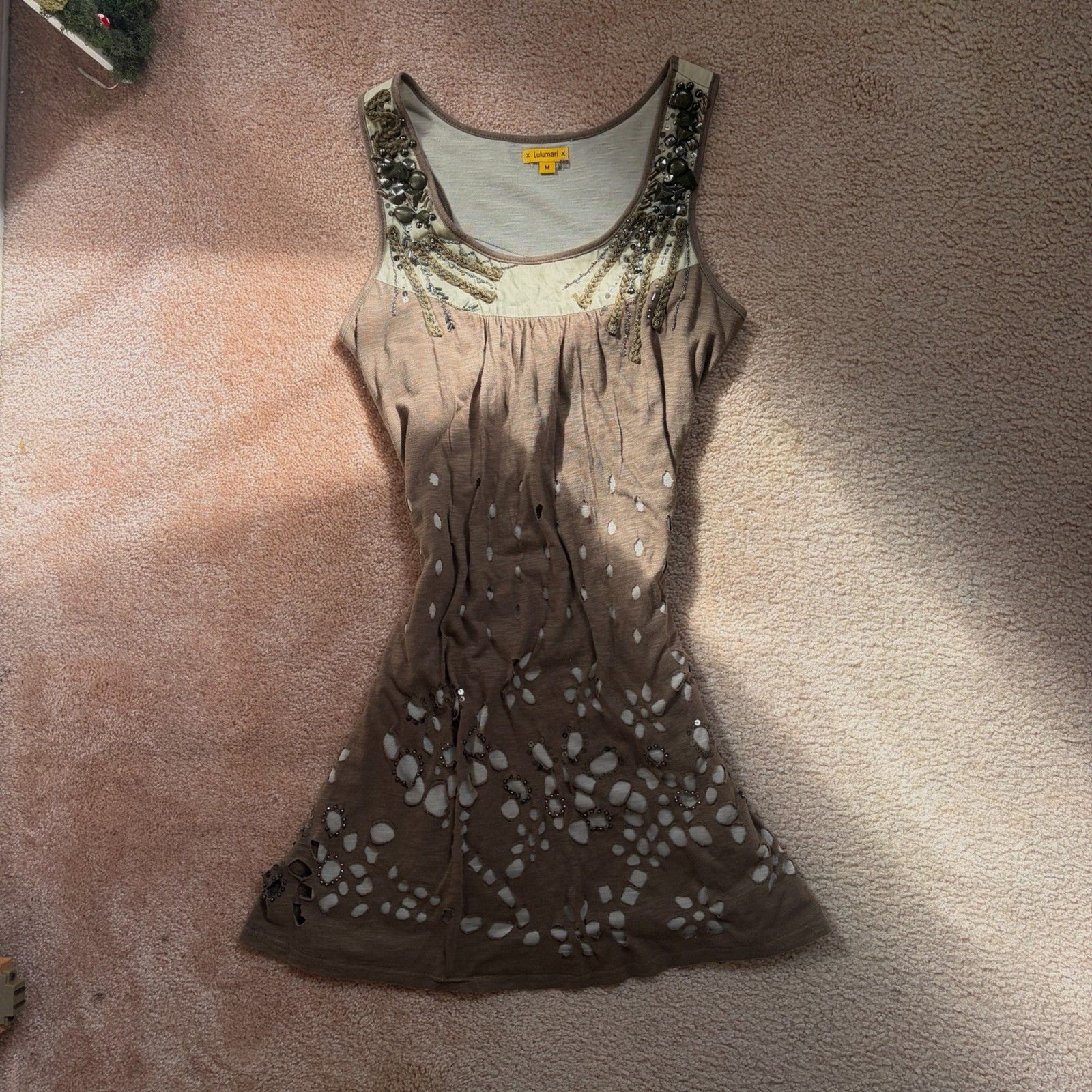 y2k fairycore whimsy boho beaded cutout tank dress