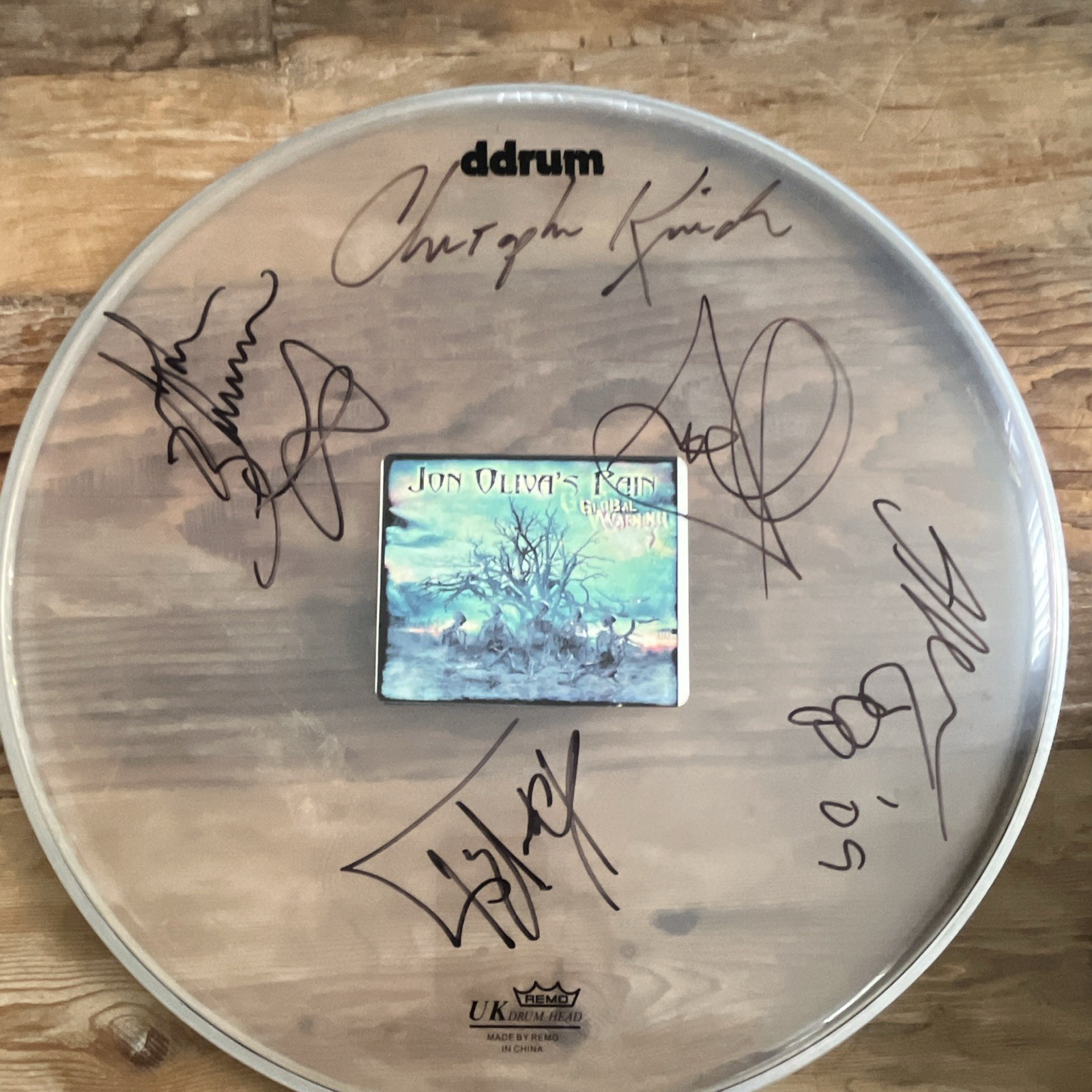 Jon Oliva’s Pain Global Warning Signed REMO Drumhead Multi Autographed Savatage
