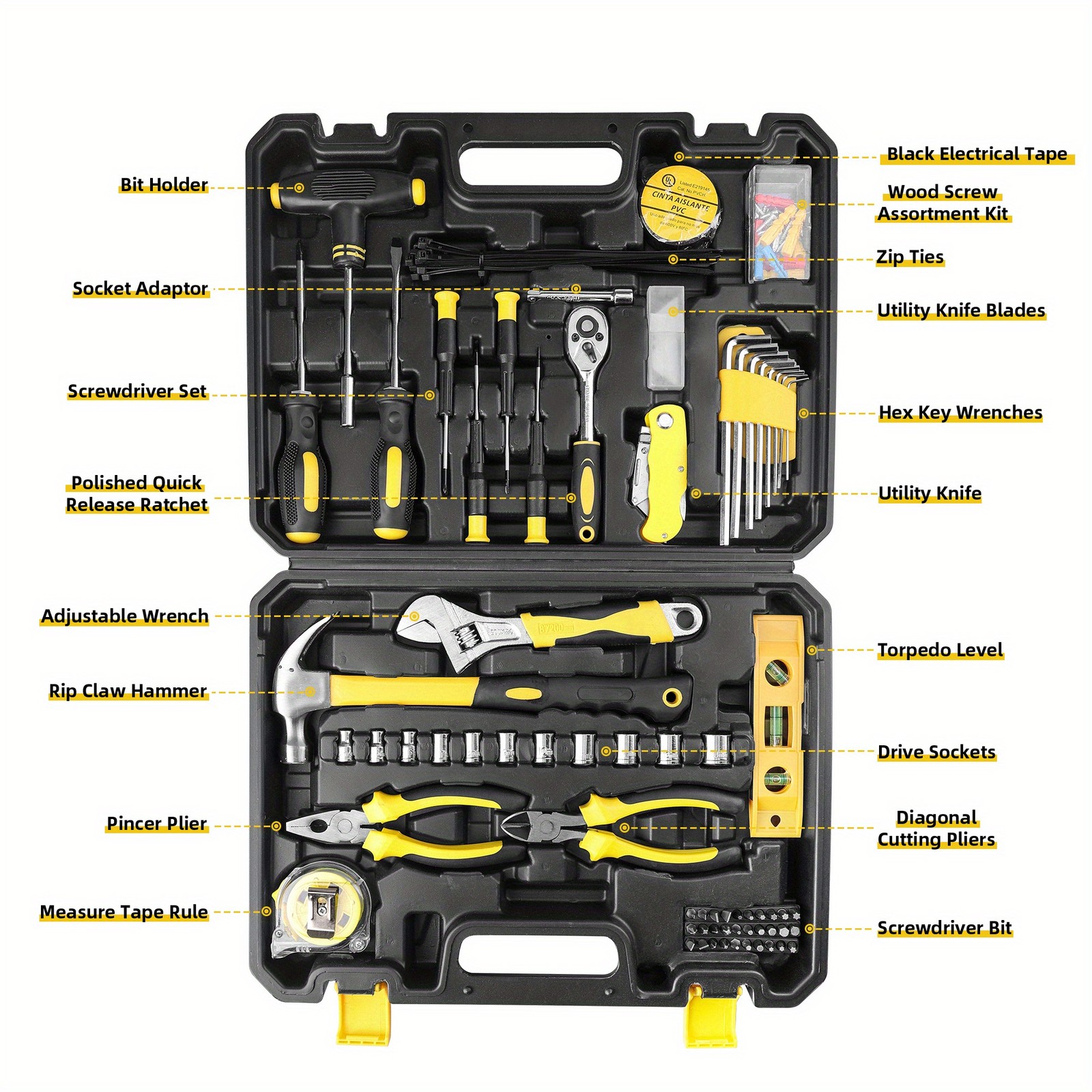 98 Piece Home Repair Tool Kit, General Home/Auto Repair Tool Set for Homeowner 98 Piece Home Repair Tool Kit, General Home/Auto Repair Tool Set for Homeowner