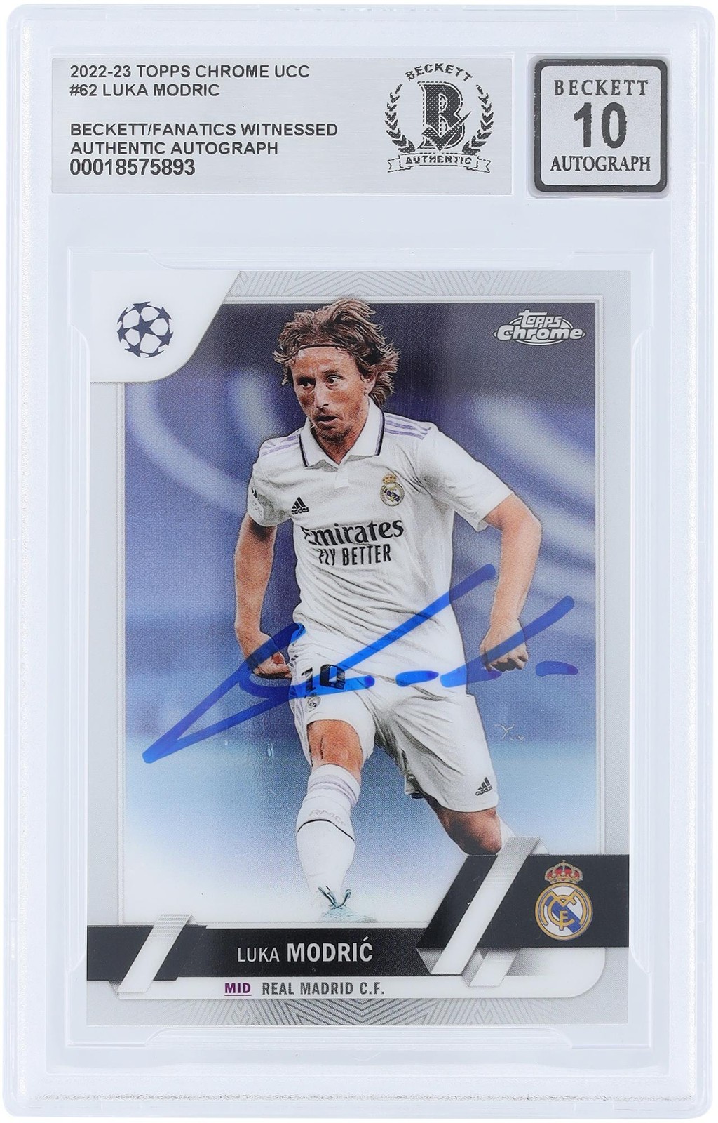Luka Modric Real Madrid CF Signed 2022-23 Topps Chrome UEFA #62 Beckett 10 Card