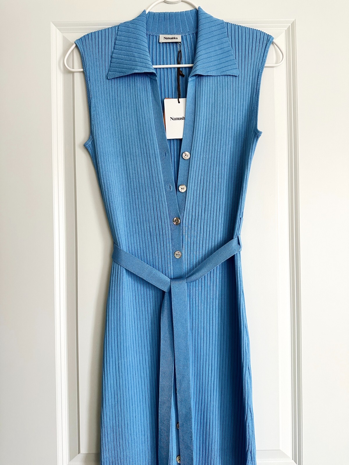 NWT NANUSHKA Aubree Sleeveless Rib Midi Dress in Bright Blue Size L