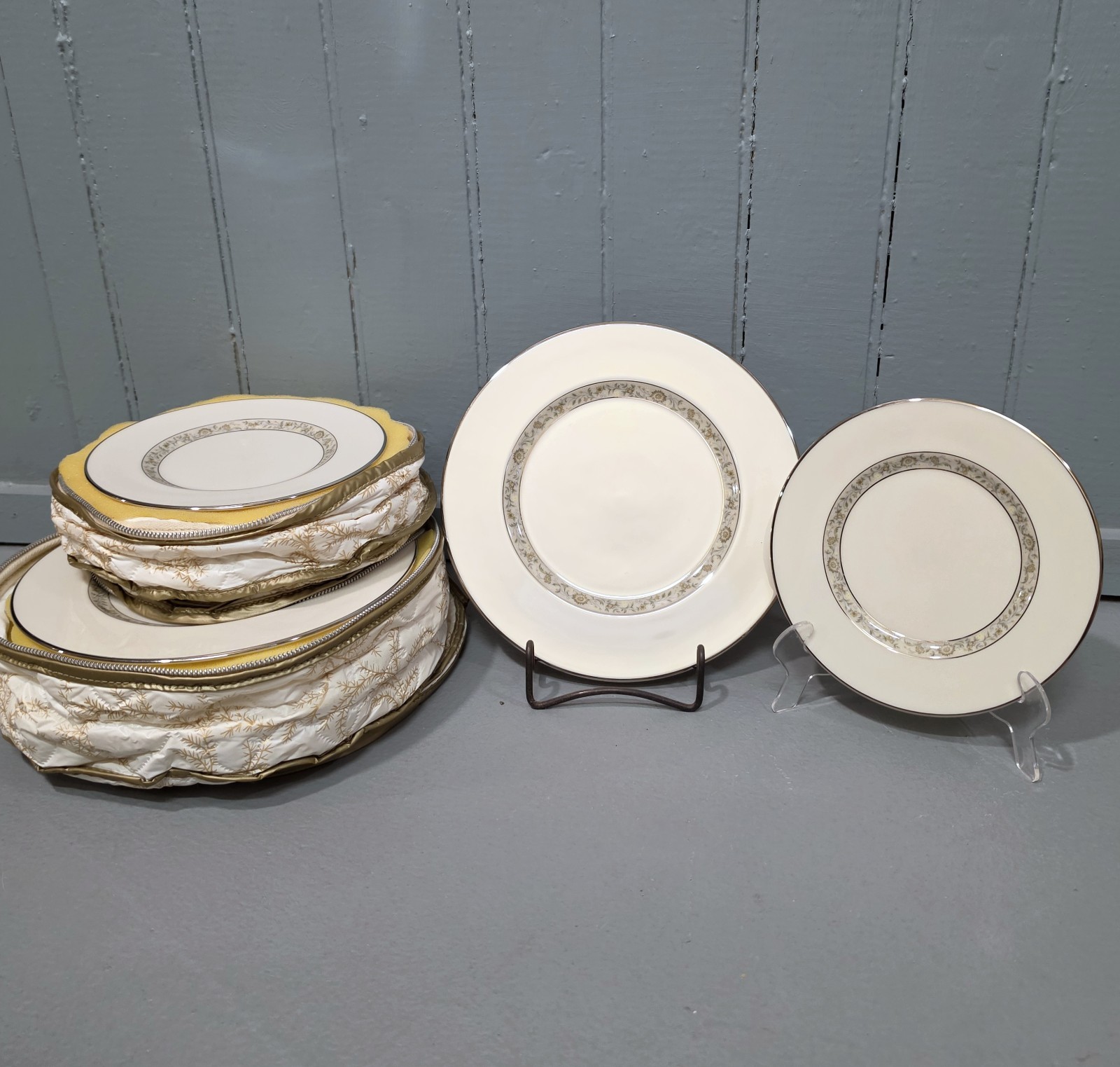 VTG Lenox China Springdale Platinum Trim -8 Bread/Butter Plates, 9 Salad Plates 