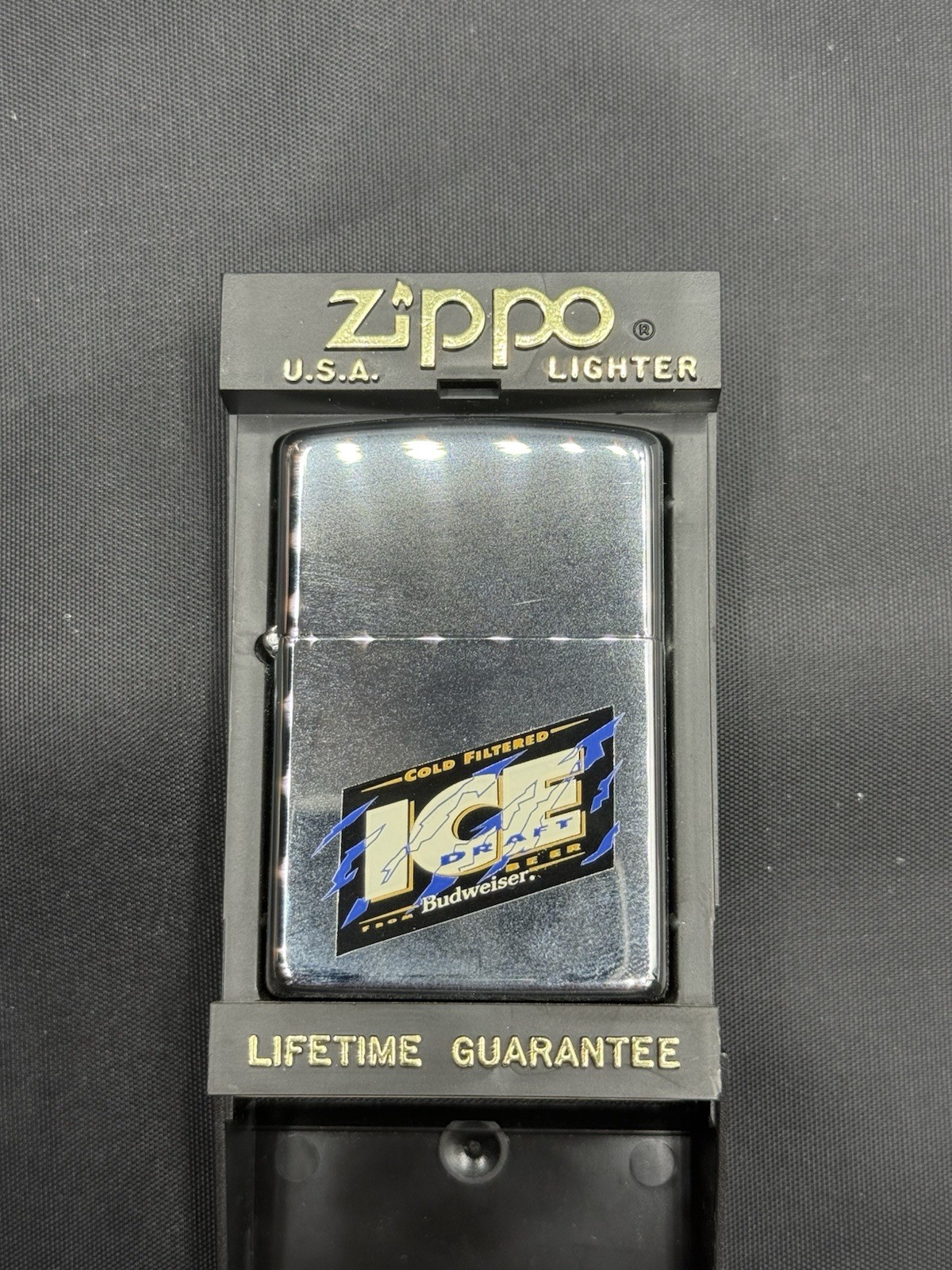 VINTAGE 1995 BUDWEISER ICE DRAFT BEER HIGH POLISH ZIPPO LIGHTER MIB RARE VINTAGE 1995 BUDWEISER ICE DRAFT BEER HIGH POLISH ZIPPO LIGHTER MIB RARE
