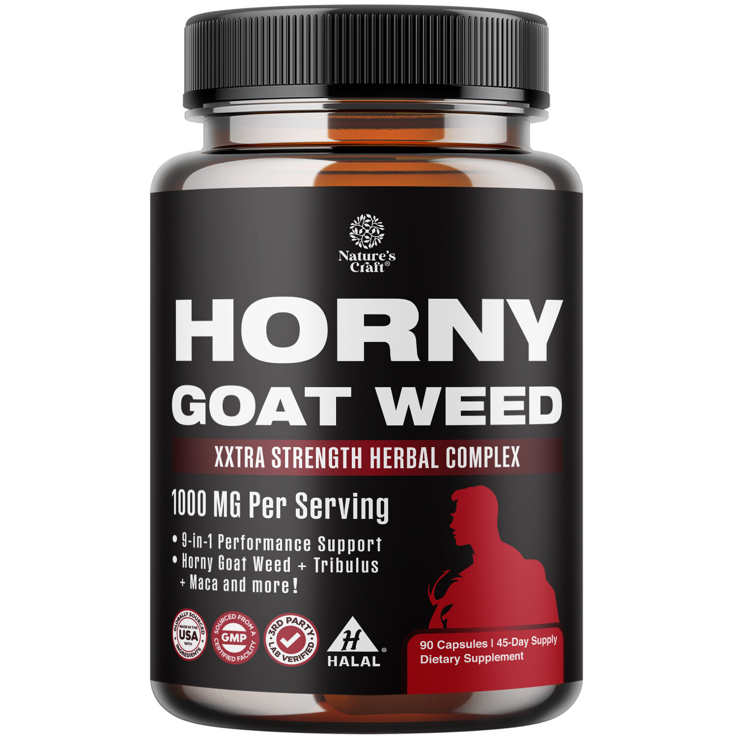 Natures Craft Horny Goat Weed for Men Enhancement with Black Maca Root 90ct
