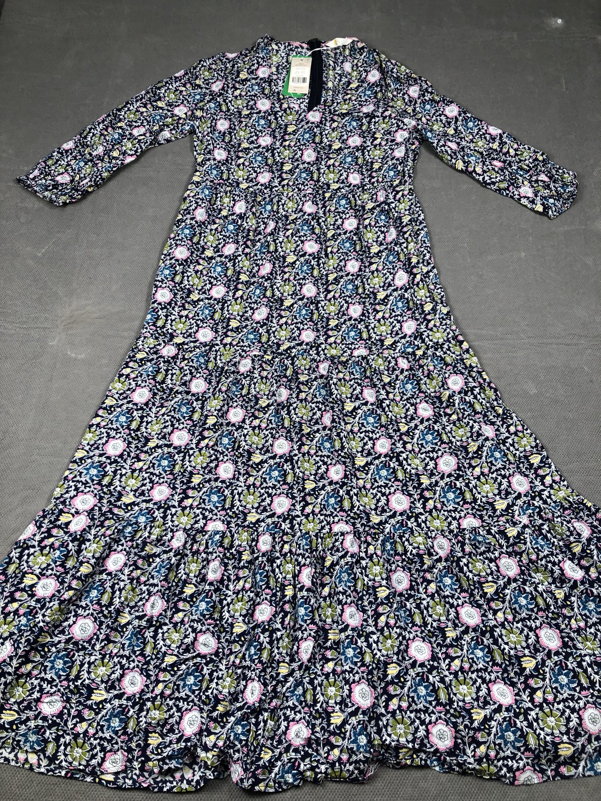 Boden Dress Womens 8 Blue Floral Round Neck 3/4 Puff Sleeve Maxi Woven NWT