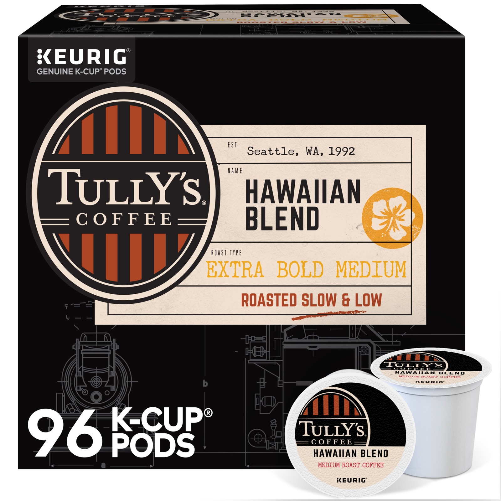 Tully's Coffee Hawaiian Blend K-Cups, Medium Roast Coffee, 96 Count Tully's Coffee Hawaiian Blend K-Cups, Medium Roast Coffee, 96 Count