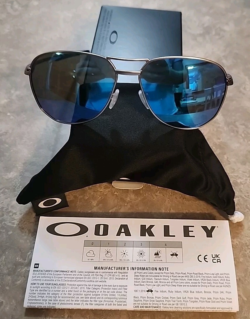 🔥 RARE Oakley CONTRAIL 4147-0357 Aviator Sunglasses Satin Chrome Prizm Sapphire 🔥 RARE Oakley CONTRAIL 4147-0357 Aviator Sunglasses Satin Chrome Prizm Sapphire