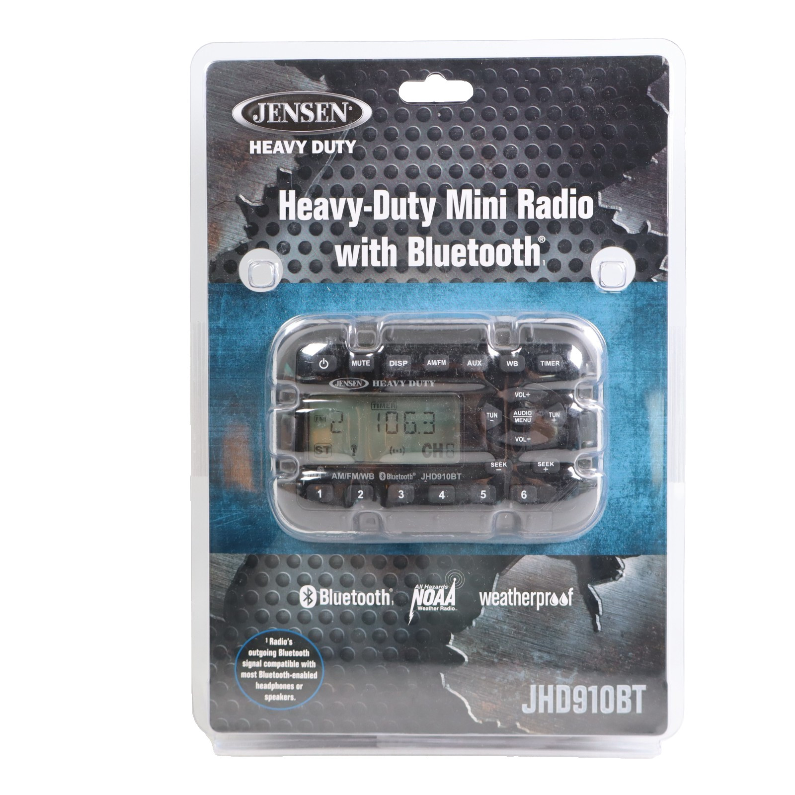 JENSEN Heavy Duty JHD910BT Mini Waterproof AM/FM/WB/BT Radio, NOAA Weatherband