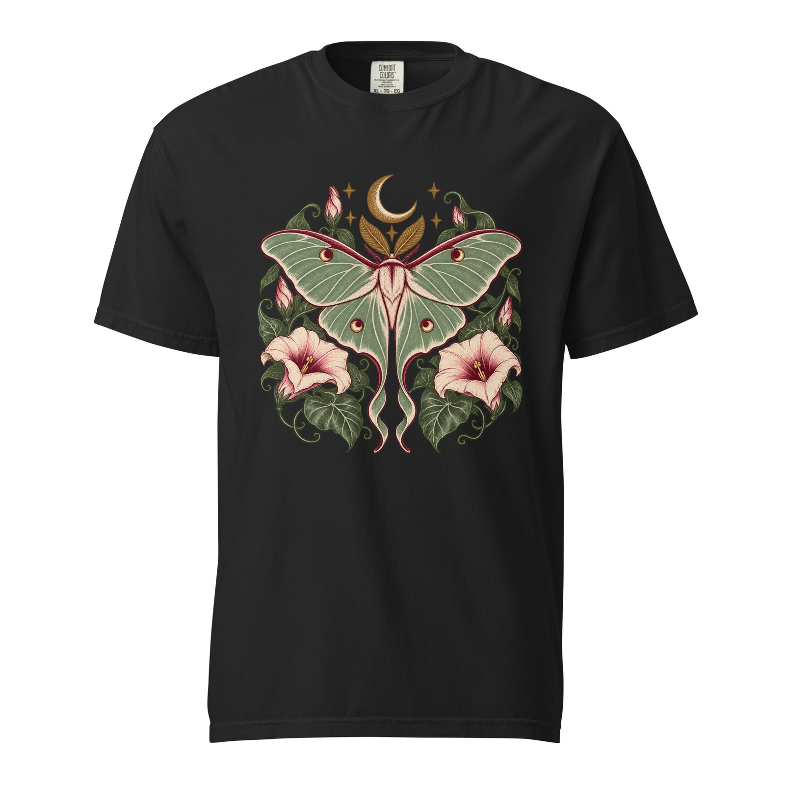 Luna Moth Moonflower T-Shirt Vintage Botanical Cottage Goth Comfort Colors Tee
