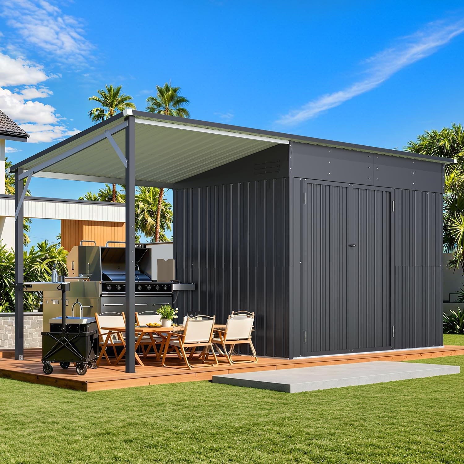 8x6 FT Outdoor Storage Shed & Hardtop Gazebo Combo for Patio | 2-in-1, Metal 8x6 FT Outdoor Storage Shed & Hardtop Gazebo Combo for Patio | 2-in-1, Metal