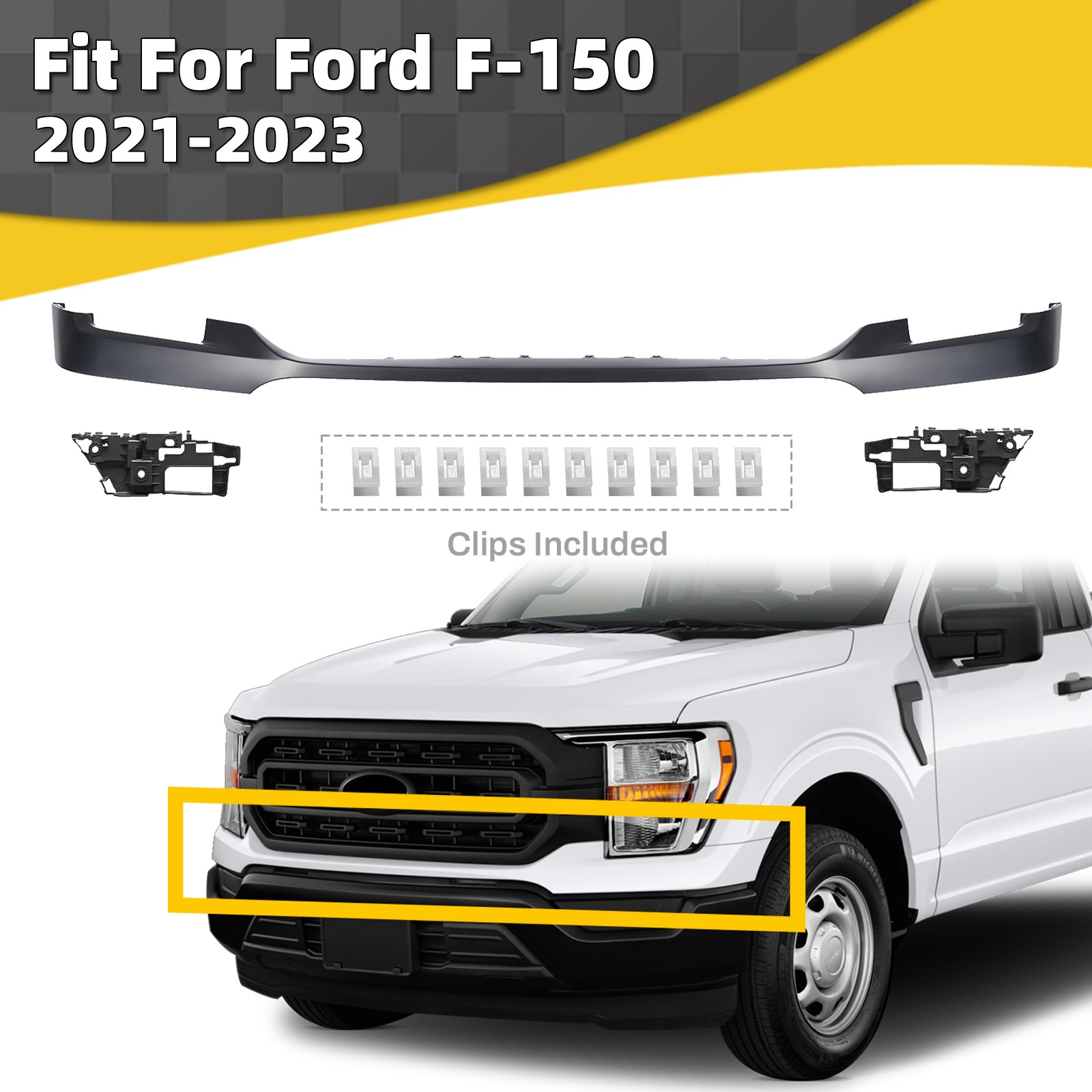 For 2021 2022 2023 Ford F-150 NEW Primed Front Upper Bumper Cover Trim Black