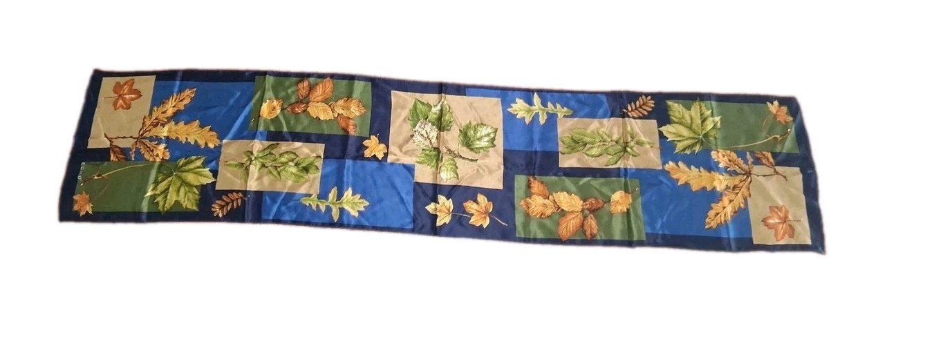 Vintage Echo 100% Silk Scarf Autumn Leaves Patchwork Rectangle Botanical Fall 